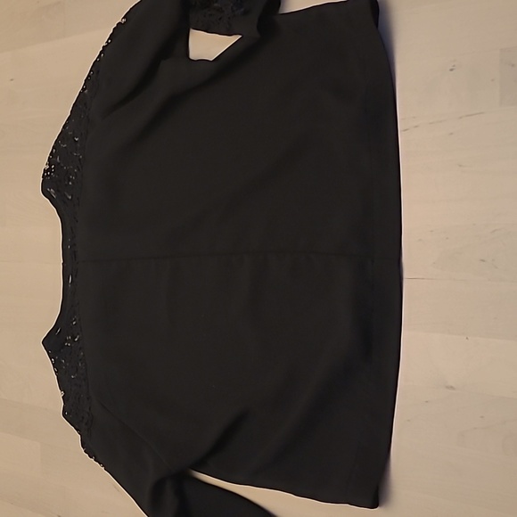 EUC Earth music&ecology Black Crocheted Detail Boxy Cut Blouse - Picture 8 of 14